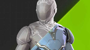  The bust of an armored solider. Half of the soldier is polygon modeling, and half is rendered with textures 